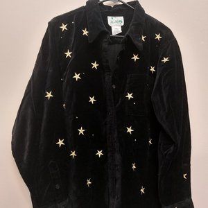 Quacker Factory Velvet Button Up with Embroidered Gold Stars - EUC - L